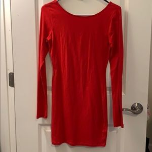 Red long sleeved pencil dress